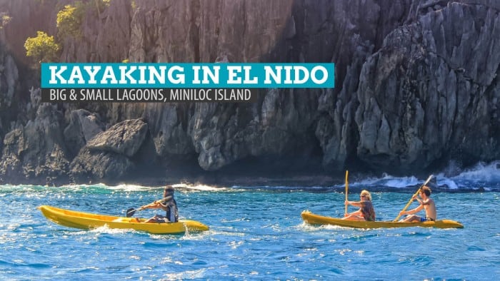 大小泻湖：巴拉望岛的埃尔·尼多（El Nido）Miniloc岛附近的皮划艇