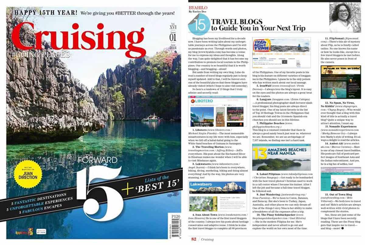 “ 15个旅行博客，指导您下次旅行”巡航杂志，2014年6月