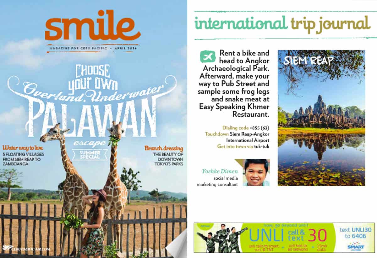 “旅行杂志：SIEM REAP”微笑杂志（宿雾太平洋），2014年4月