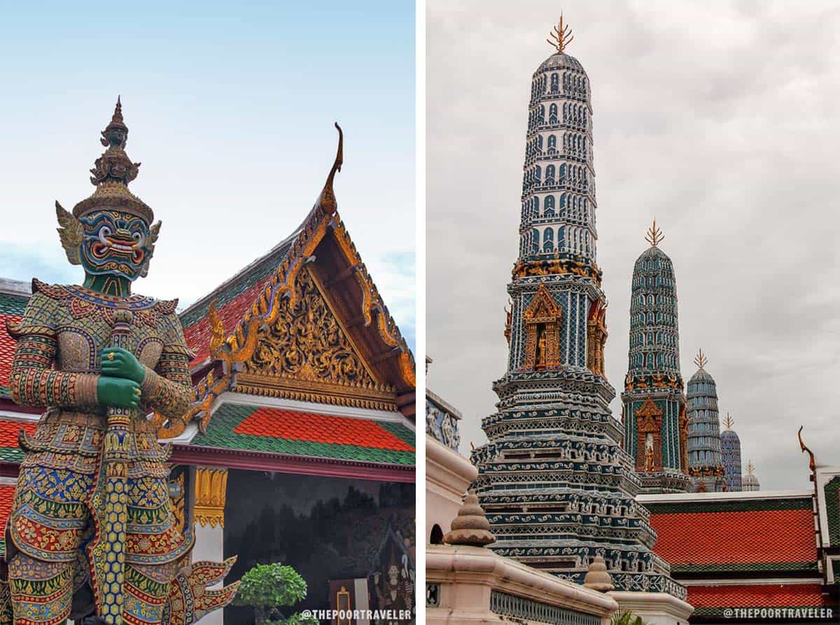 泰国神话中的巨人雅克沙的雕像守卫着寺庙。