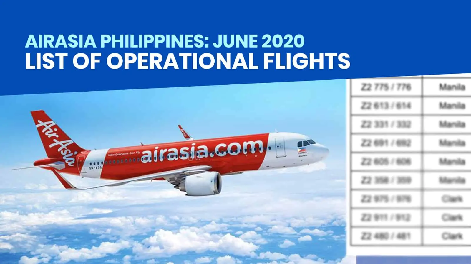 Airaia Philippines：2020年6月的业务航班清单