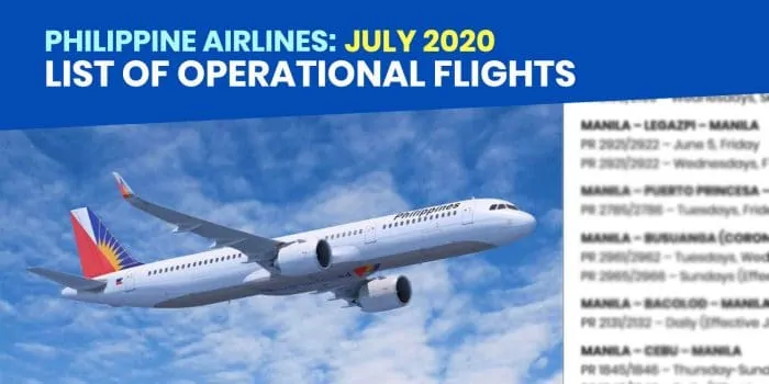 菲律宾航空公司：2020年7月7月的业务航班清单