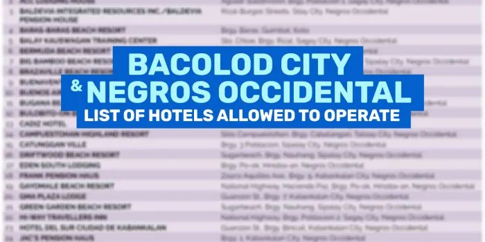 Bacolod＆Negros西方人的点数酒店和度假胜地清单
