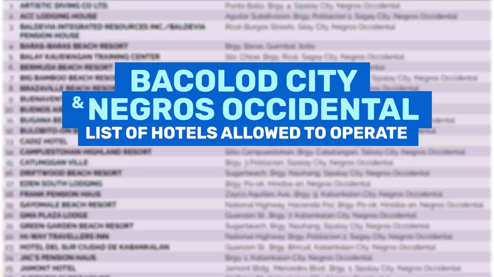 Dot认可的酒店和度假村在Bacolod＆Negros offidental