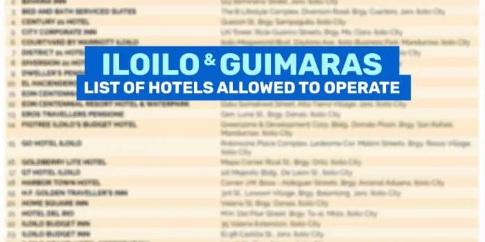 Iloilo＆Guimaras：允许运营的酒店和度假胜地清单